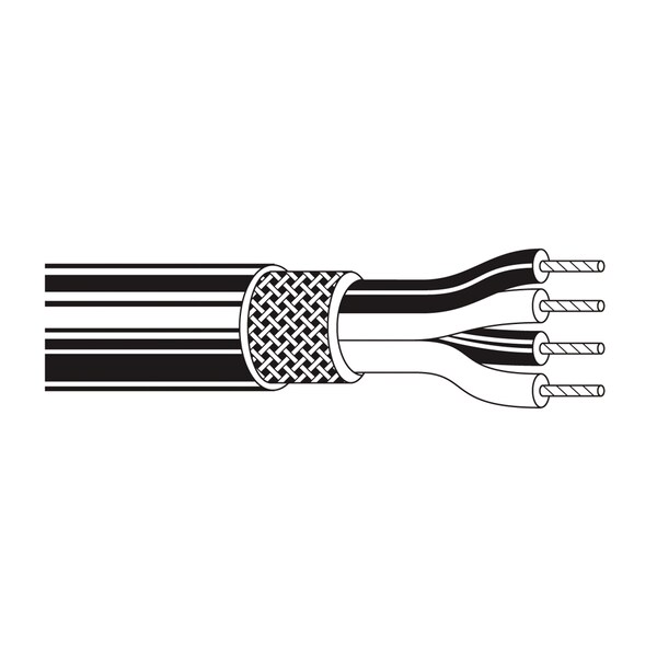 Belden Multi-Conductor Cable, 28 AWG, 4 C, Matte Black, PVC, Stranded, 100V AC, Indoor - 1804A J5C500