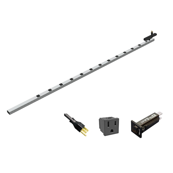 Hammond 15A 12 Outlet Vertical Strip w/ switch, 15 ft. shielded cord, 77 in. long, Toolless Mount - 1588H12B1JV