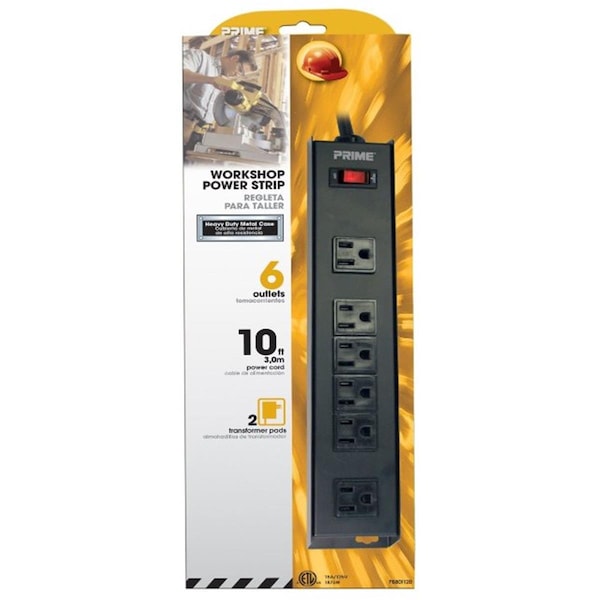 Prime 6 Outlet Black Metal Power Strip with 10 ft. Cord - PR311518