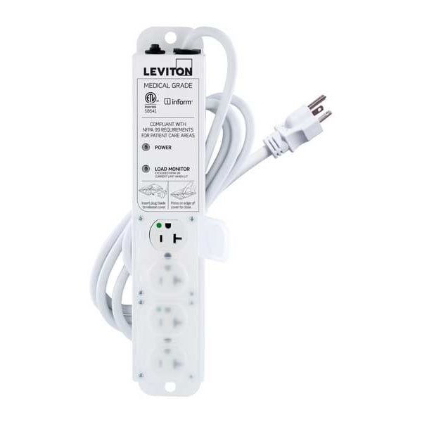 Leviton Outlet Strip, 20 A, 7 ft Cord L, 4 Outlets - 53C4M-2N7
