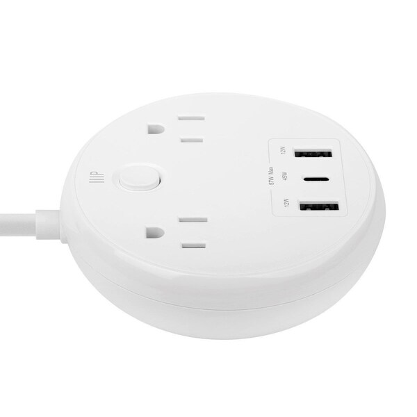 Monoprice USB-C Power Strip Pad 2 Outlets and 57W 3 USB, 2x 12W USB-A 1x 45W USB-C - 41809