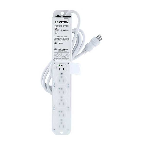 Leviton Outlet Strip, 15 A, 7 ft Cord L, 6 Outlets - 53C6M-1N7
