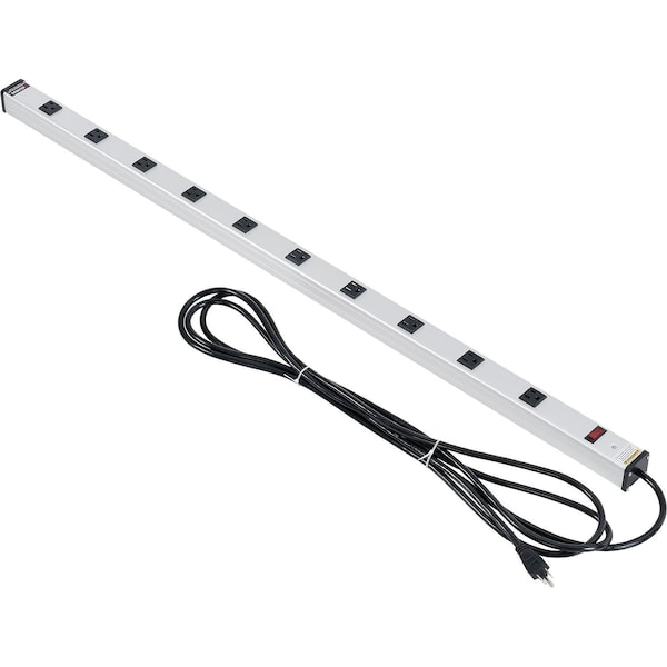 Global Industrial Aluminum Power Strip W/ 10 Outlets & 15ft Long Cord, Silver - 500888A