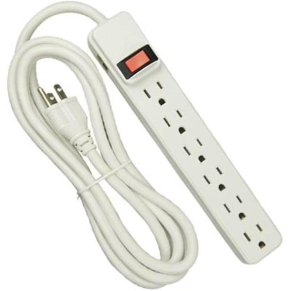 Lightluz 6-Outlets Extra-Long Cord Power Strip with Plastic Housing, White - LI3245103