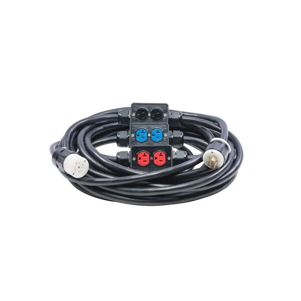 Power Assemblies Quad Stringer 20A 120/208V 12/5 SOOW NEMA L21-20P to L21-20R with 6 5-20R 50 Ft - QS320STB050