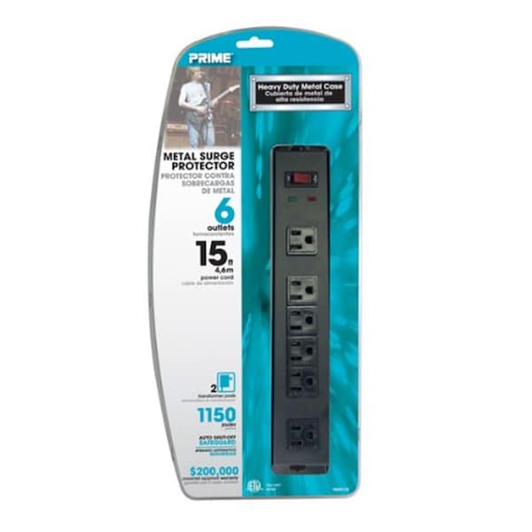 Prime 6 Outlet Black 1150J Metal Surge Protector with 5 ft. Cord - PR311520