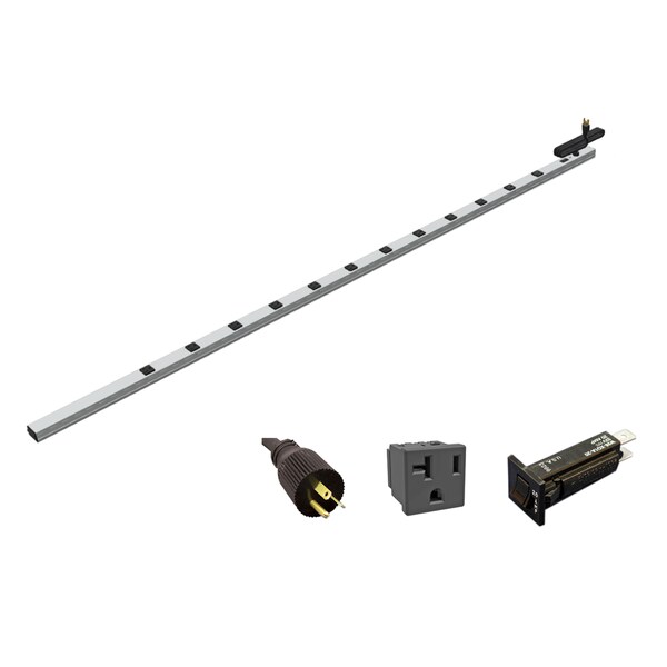 Hammond 20A 12 Outlet Vertical Strip w/ switch, 15 ft. shielded cord, 77 in. long, Toolless Mount - 1589H77G1JV