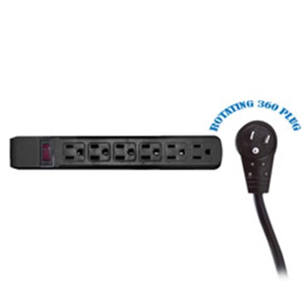 Cable Wholesale Surge Protector, Flat Rotating Plug, 6 Outlet, Black Horizontal Outlets, Power Cord 15 foot - CA450896