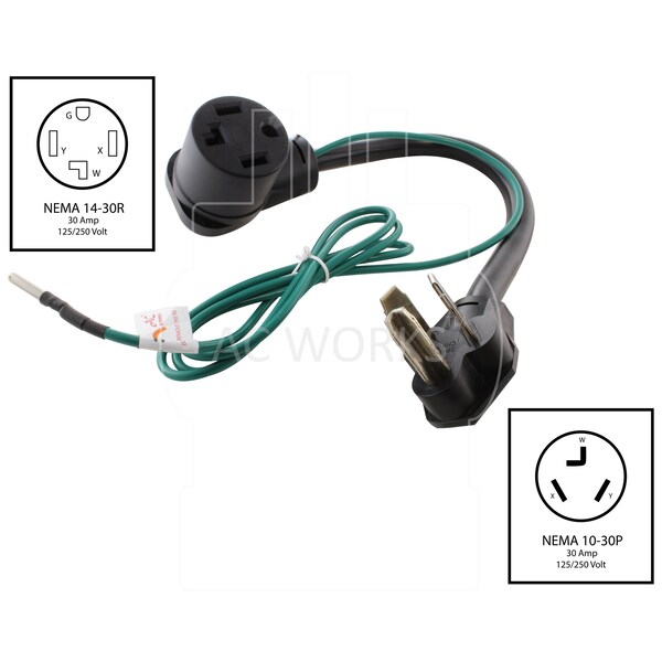 Ac Works 3-Prong 30A Dryer Plug to 4-Prong Dryer Female Connector Adapter - S10301430-018