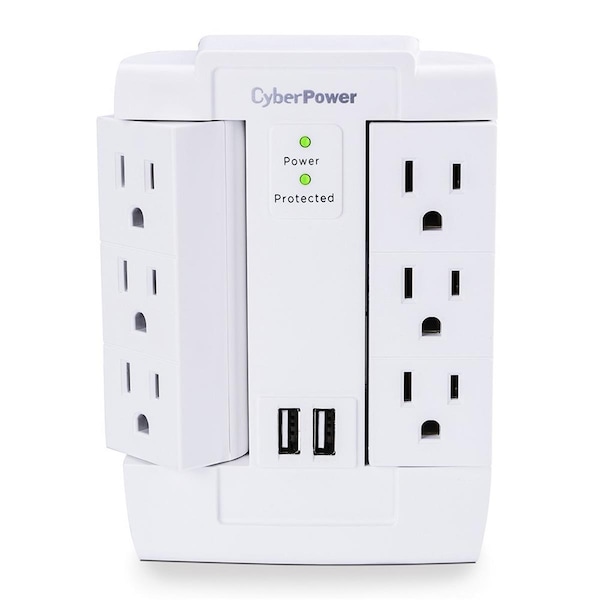 Cyberpower 6 - Outlet Swivel Professional Surge Protector with 2 USB Ports, 125V - CY392321