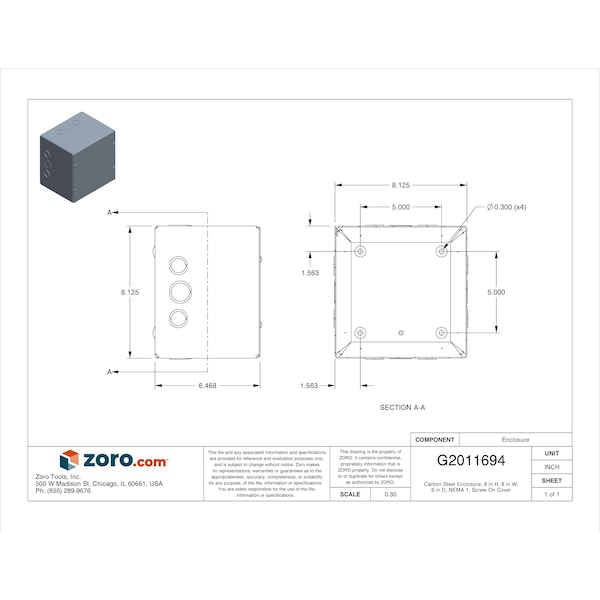 Wiegmann Carbon Steel Electrical Enclosures, 8 in H, 6 in D, 8 in W, NEMA 1, Screw On - SC080806
