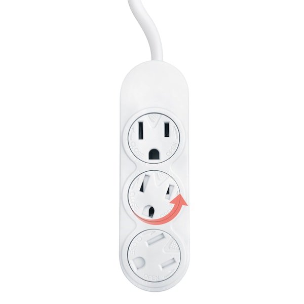 Snow Joe Extension Cord, 14 AWG, Indoor, 14/3, 3 Outlets, 6 ft - PJ3STR06-143-WHT