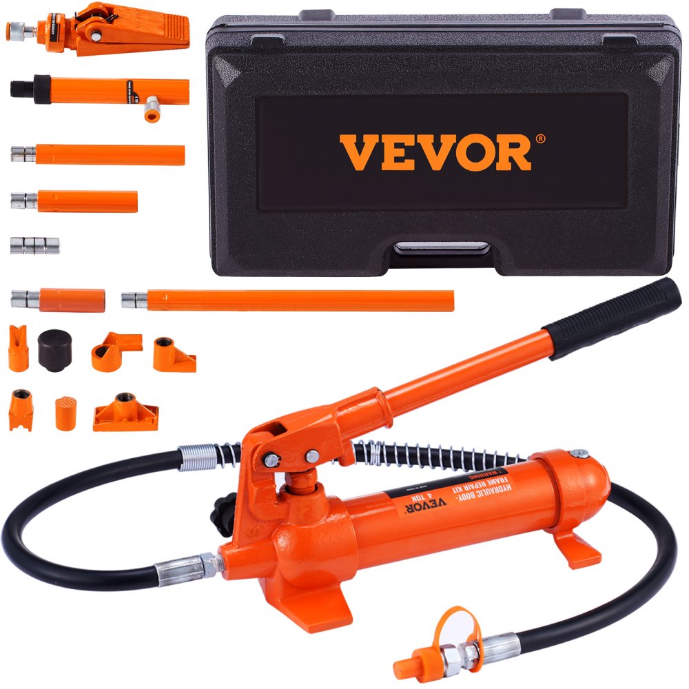 VEVOR 4 Ton/8800 LBS Porta Power, Portable Hydraulic Ram with 3.9 ft/1.2 m Oil Hose, Auto Body Frame Repair Kit with Storage Case for Car Repair, Truck, Farm - FLDTJH4ABSTPUKFMBV0