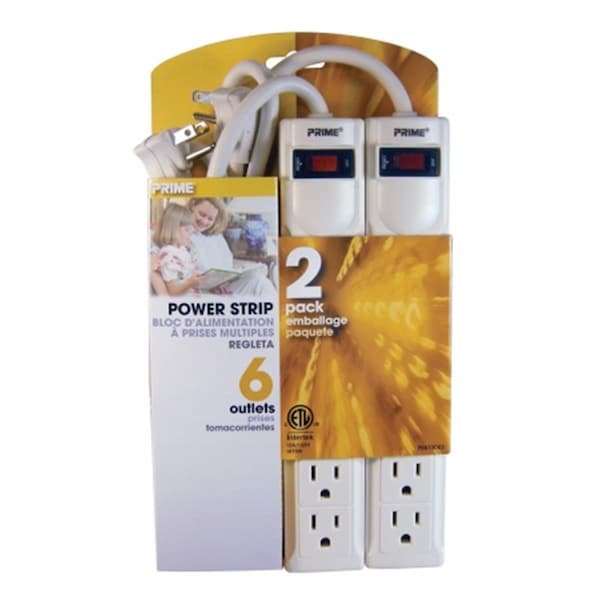 Prime Prime PB8100X2 6 Outlet White Power Strip with 3 ft. Cord - PB8100X2