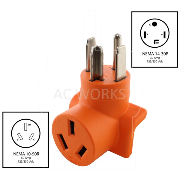 Ac Works 30A 4-Prong 14-30P Dryer Plug to 10-50R 50A 125/250V Welder adapter - WD14301050