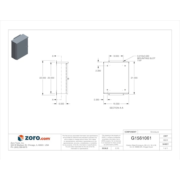 Wiegmann Carbon Steel Electrical Enclosures, 20 in H, 6 in D, 16 in W, NEMA 3R, Hinged - RHC201606