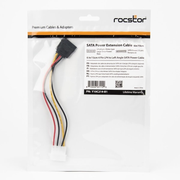 Rocstor 6In 4 Pin Molex To Left Angle Sata Powe - Y10C214-B1