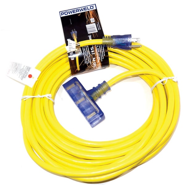 Powerweld SJTW Extension Cord, 12 AWG, Indoor/Outdoor, 12/3, 3 Outlets, 100 ft - EC100TT-YE