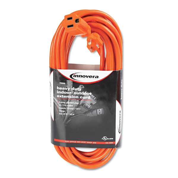 Innovera Extension Cord, Indoor/Outdoor, 1 Outlets, Orange, 25 ft - IVR72225