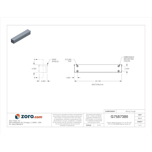 Wiegmann Carbon Steel Electrical Enclosures, 4 in H, 24 in D, 24 in W, NEMA 3R, Slip On - RSCG040424NK