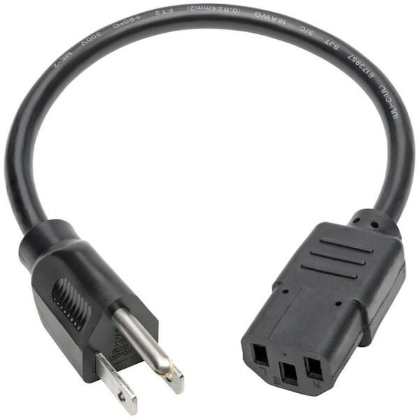 Tripp Lite Power Cord, 5-15P to C13, 10A, 18AWG, 1ft - P006-001