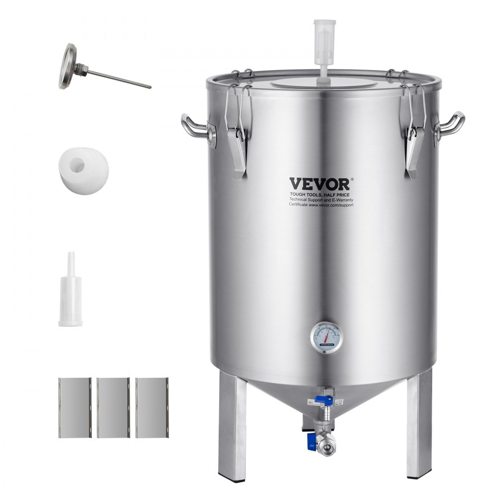 VEVOR 304 Stainless Steel Kettle, 16 GALLON Beer Brew Fermentor, Brew Bucket Fermentor for Brewing, Home Brewing Supplies with Base, Kettle Stock Pot Includes Lid, Handle, Valve, Spigot, Thermometer - PJFJT16GALZDUUJVJV0