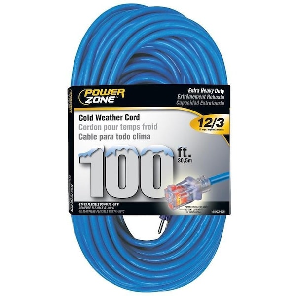 Powerzone Cold Weather Extension Cord, 12 AWG, Outdoor, 100 ft - ORCW511835