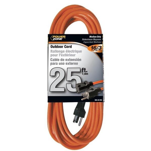 Powerzone Extension Cord, 16 AWG, Outdoor, 25 ft - EC501625