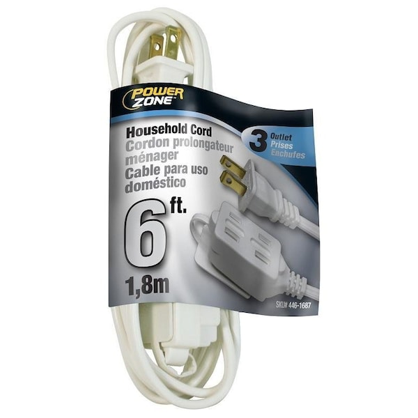 Powerzone Extension Cord, 16 AWG, Indoor, 3 Outlets, 6 ft - EC660606