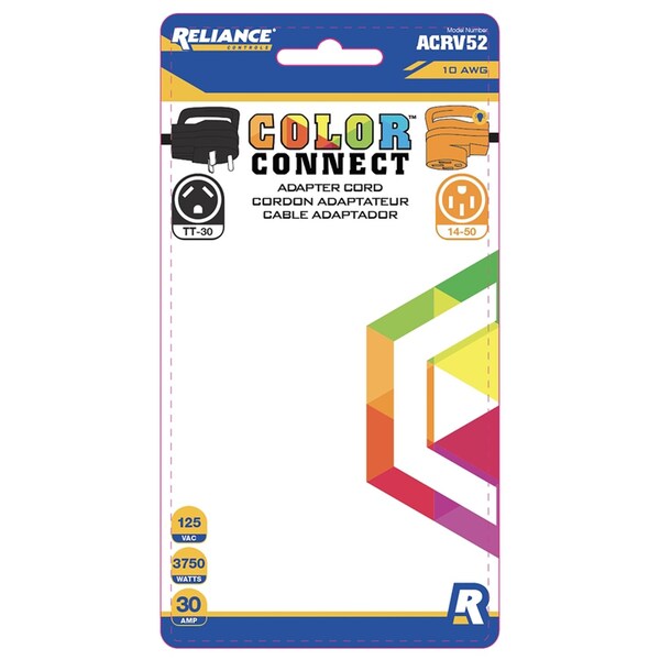 Reliance Controls Color Connect 10/3 SJTW 125 V 12 in. L Adapter Cord - AC52RV