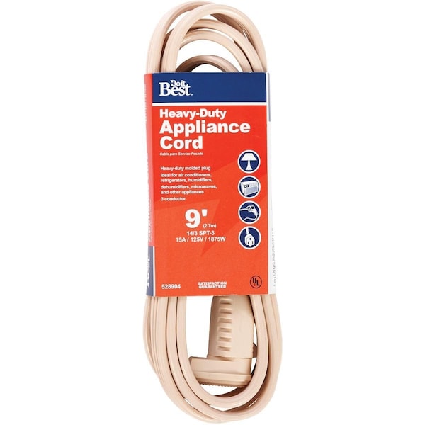 All-Source 9 Ft. 14/3 15A Heavy-Duty Appliance Cord - AC-PT3143-9-BG