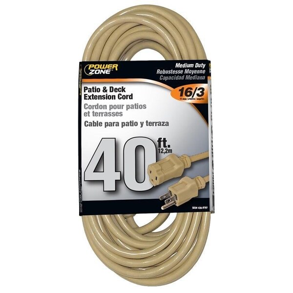 Powerzone Extension Cord, 16 AWG, Outdoor, 40 ft - OR884628