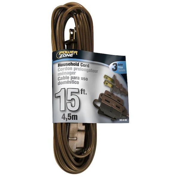 Powerzone Extension Cord, 16 AWG, Indoor, 3 Outlets, 15 ft - OR670615