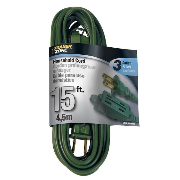 Powerzone Extension Cord, 16 AWG, Indoor, 3 Outlets, 15 ft - OR780615