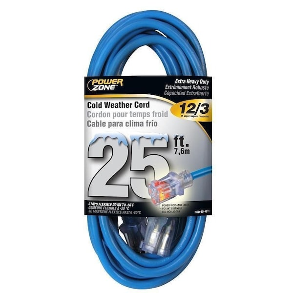 Powerzone Cold Weather Extension Cord, 12 AWG, Outdoor, 25 ft - ORCW511825