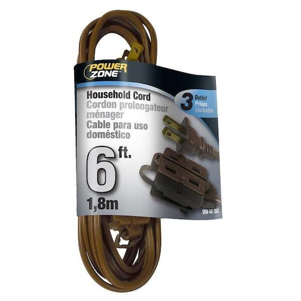 Powerzone Extension Cord, 16 AWG, Indoor, 3 Outlets, 6 ft - EC670606