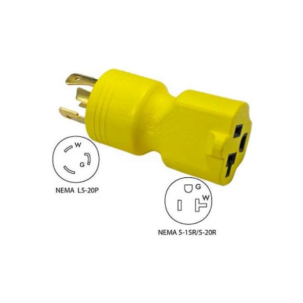 Conntek Conntek 30123, 20 to 15/20-Amp Generator Locking Adapter with NEMA L5-20P to 5-15/20R, Yellow - 30123