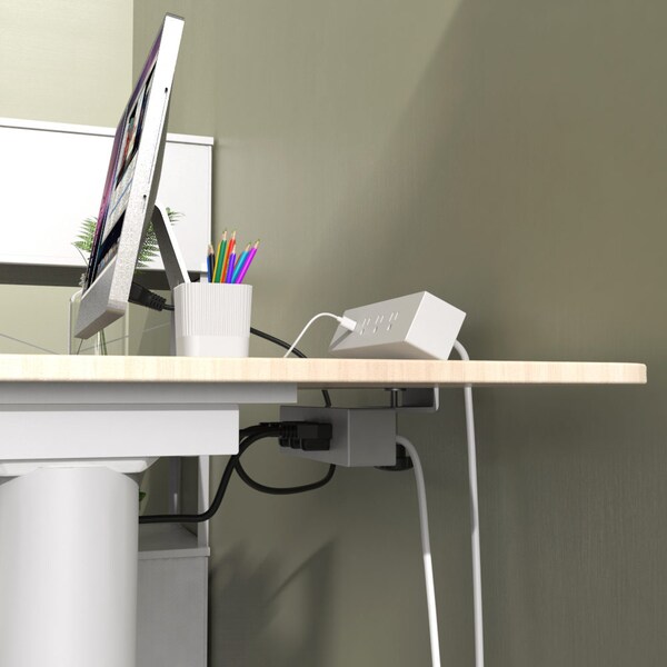 Richelieu Hardware 120 V Dual Clamp-On Power Bar and USB Power Station, Black - 3641313900