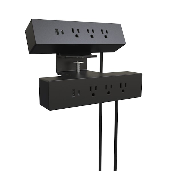 Richelieu Hardware 120 V Dual Clamp-On Power Bar and USB Power Station, Black - 3641313900