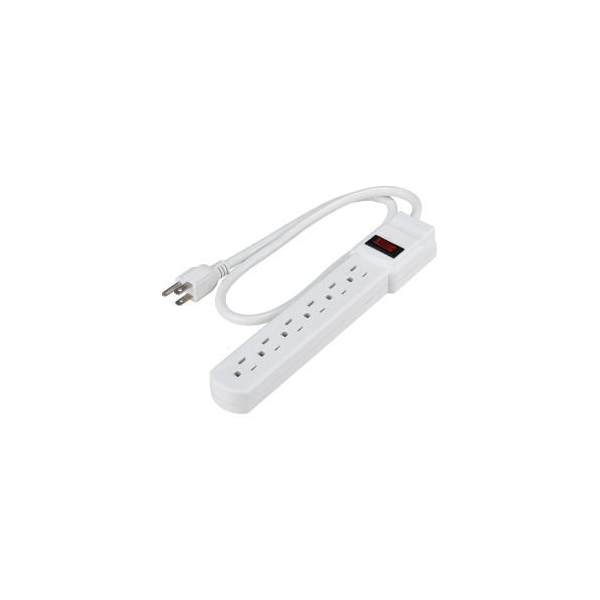 Global Equipment Power Strip, 6 Outlets, 15A, 12"L, 2-1/2' Cord - FL-25-6-14AWG-2FT
