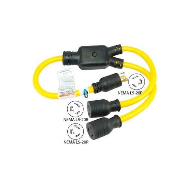 Conntek Conntek YL520520, 3-Feet 20-Amp Generator Y Adapter with NEMA L5-20P to L5-20R*2, Yellow - YL520520
