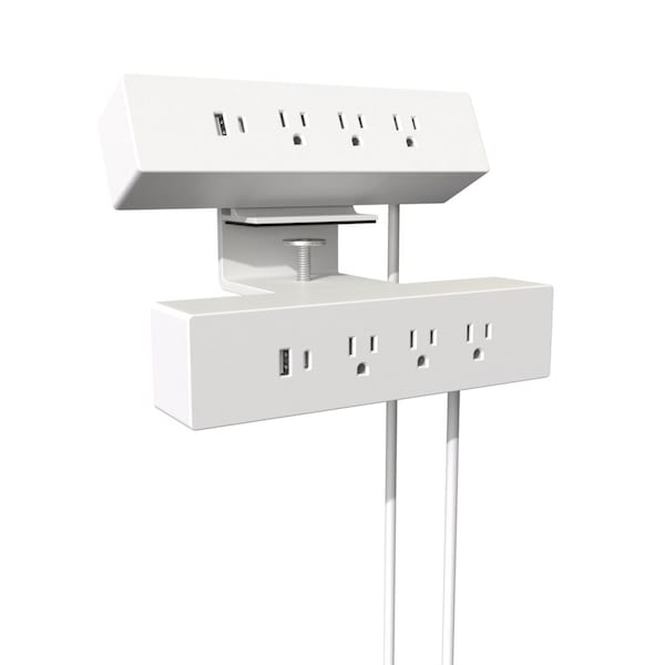 Richelieu Hardware 120 V Dual Clamp-On Power Bar and USB Power Station, White - 3641313030