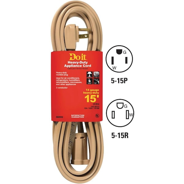 All-Source 15 Ft. 14/3 15A Appliance & Air Conditioner Cord - AC-PT3143-15-BG
