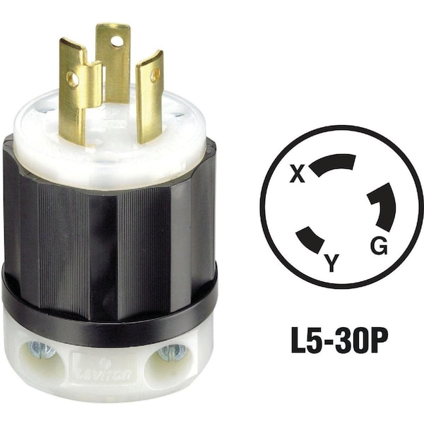 Leviton 30A 125V 3-Wire 2-Pole Industrial Grade Locking Cord Plug - 121-02611-0PB