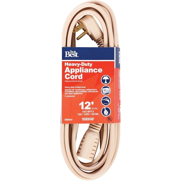 All-Source 12 Ft. 14/3 15A Heavy-Duty Appliance Cord - AC-PT3143-12-BG