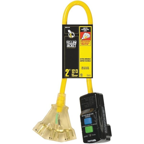 Cci Power Block, 2 ft Cable, Female, Male, 15 A, 125 V, Yellow - 2814