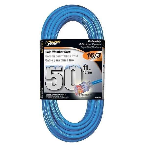 Powerzone Cold Weather Extension Cord, 16 AWG, Outdoor, 50 ft - ORCW511630
