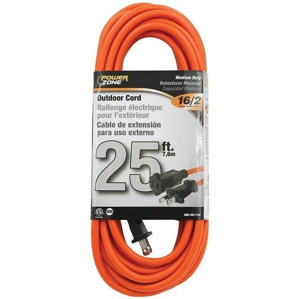 Powerzone Extension Cord, 16 AWG, Outdoor, 25 ft - OR481625