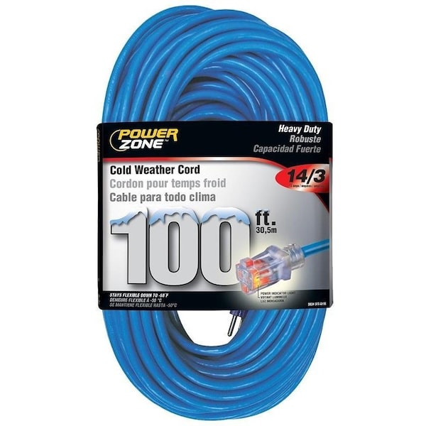 Powerzone Cold Weather Extension Cord, 14 AWG, Outdoor, 100 ft - ORCW511735