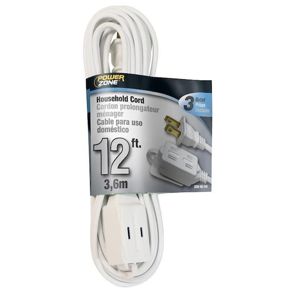 Powerzone Extension Cord, 16 AWG, Indoor, 3 Outlets, 12 ft - OR660612